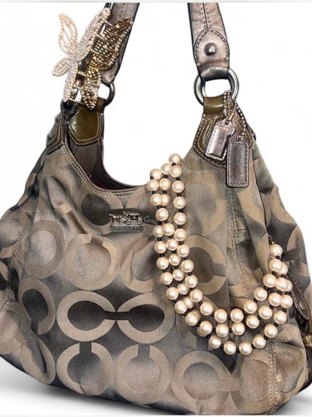 Vintage Coach 2009 Madison OP Art Sateen Maggie Shoulder Bag